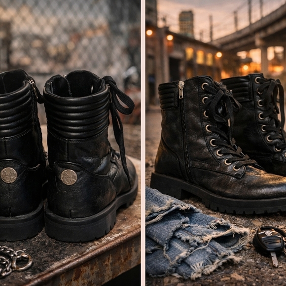 Earth Origins Other - Earth Origins Black Leather Lace-Up Side-Zip Combat Boots, USA SIZE MORE LIKE 9